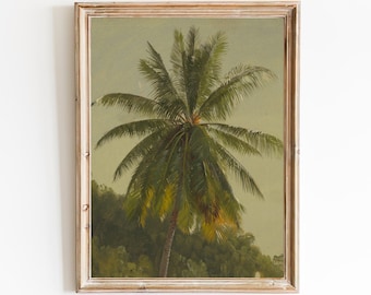 FREE SHIPPING - Vintage Palm Tree Art Print - Green Palm In Africa Oil Painting - 19th Century Green Tree Wall Art