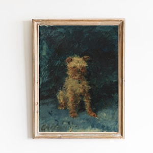 FREE SHIPPING - Small Yorkshire Terrier Dog Oil Painting - Vintage French 19th Century Art - Cute Yorkie Wall Art
