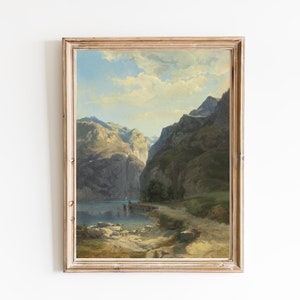 FREE SHIPPING - Lake In The Mountains Vintage Painting - American Landscape Art Print - Summer Nature Painting