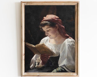 FREE SHIPPING  / Woman Wearing A Headscarf Reading Portrait / Woman Reading A Book at Home Art Print