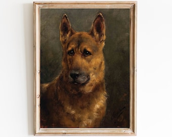 FREE SHIPPING - Sad Eyes German Shepherd Art - Vintage Dog Portrait- Beautiful  Dog Print