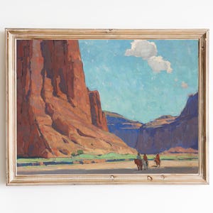 FREE SHIPPING - Riding In The Canyon Oil Painting - Grand Canyon Vintage Art - Arizona Desert Western Art Print