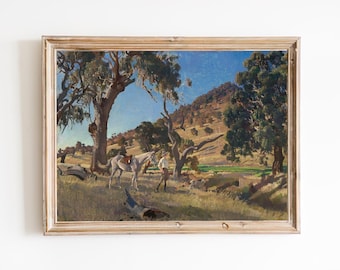 Australian Landscape Painting – Vintage Ranch Art Print