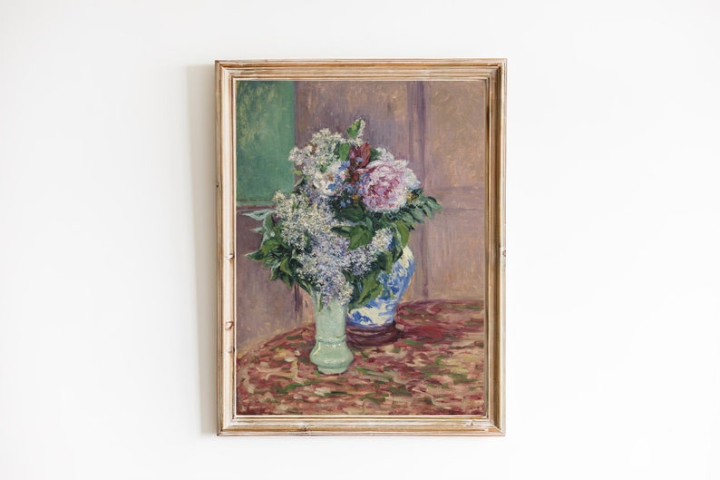 FREE SHIPPING Lily Flower Vase Vintage Oil Painting Colorful Flowers Wall Art Print French Impressionism Classic Flower Painting image 1