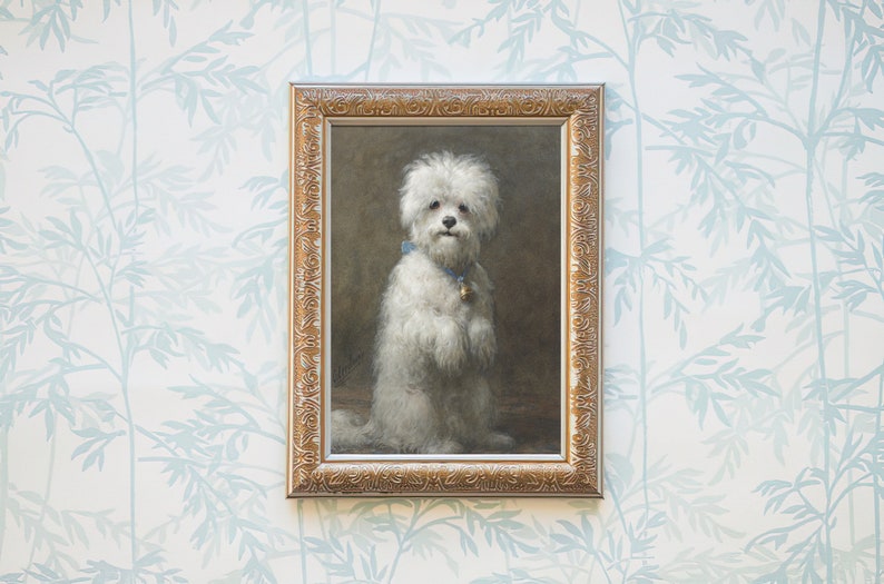 FREE SHIPPING Maltese Terrier Dog Oil Painting Cute Dog Standing Up Art Print Small White Dog Wall Art image 3