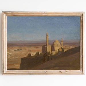 ENVÍO GRATIS - Impresión artística de un castillo egipcio en la arena - Pintura de paisaje vintage de El Cairo - Impresión artística árabe oriental - Arte de paisaje desértico
