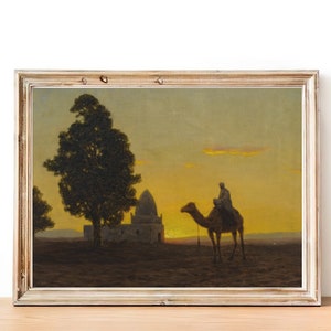 LIVRAISON GRATUITE Peinture de paysage du désert africain Balade à dos de chameau à travers lart du désert Art du paysage arabe la nuit image 4