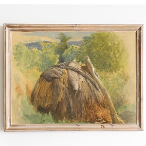 FREE SHIPPING - Haystack In The Village Vintage Painting - British Countryside Painting - Countryside Art Print