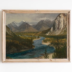 FREE SHIPPING - Wild River In A Mountain Area Landscape Painting - American River Landscape Vintage Painting - Realism Riverscape Painting