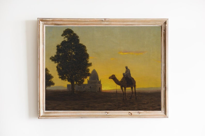 LIVRAISON GRATUITE Peinture de paysage du désert africain Balade à dos de chameau à travers lart du désert Art du paysage arabe la nuit image 1