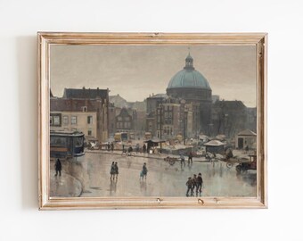 Amsterdam Stadtbild Art Print - Vintage Niederländische Architektur (Papier oder Leinwand)