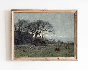 Vintage Pig Farm Art Print – 19th Century Landscape Painting