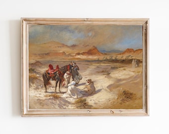Vintage Sandstorm Sahara Desert Art Print – 19th Century Arab Oil Painting