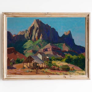 FREE SHIPPING - Vintage Utah Landscape Art Print - Western Mountain Scenery Art - Zion National Park In Utah Wall Art