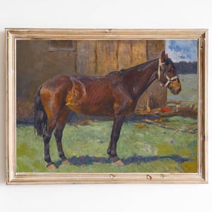 FREE SHIPPING - Horse Racing Champion Portrait Art - Vintage Beautiful Brown Horse Art - Antique Horse Portrait Painting  Print