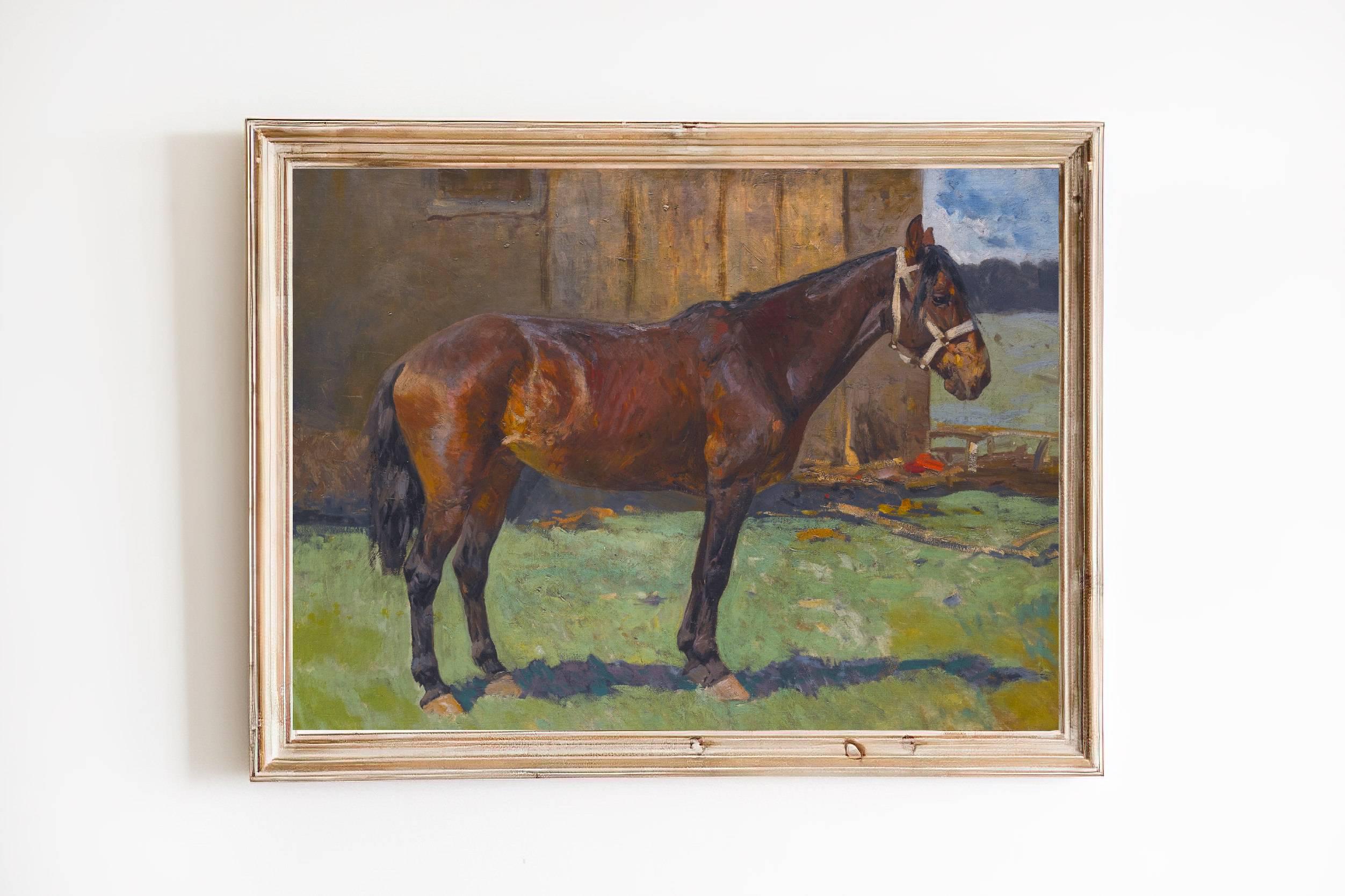 FREE SHIPPING - Horse Racing Champion Portrait Art - Vintage Beautiful Brown Horse Art - Antique Horse Portrait Painting  Print