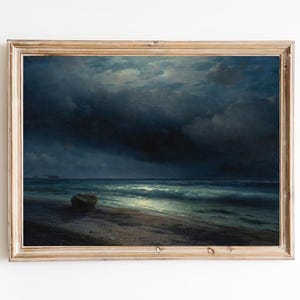 Stampa artistica di un dipinto di paesaggio marino d'epoca - Mare di notte (carta o tela)