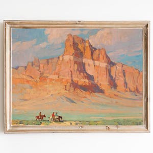 FREE SHIPPING - Vintage Arizona Landscape Oil Painting - Western American Painting- Horse Riding Western Wall Art Print- Grand Canyon Print