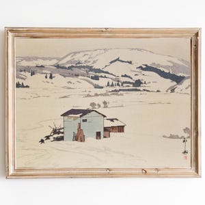 SPEDIZIONE GRATUITA - Stampa d&#39;arte giapponese del XIX secolo - Inverno in Giappone Wall Art - Arte del paesaggio innevato vintage