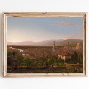 FREE SHIPPING - Florence Vintage Cityscape Painting - Arno River Art Print - Renaissance Architecture Painting - Italian City Scenery Art