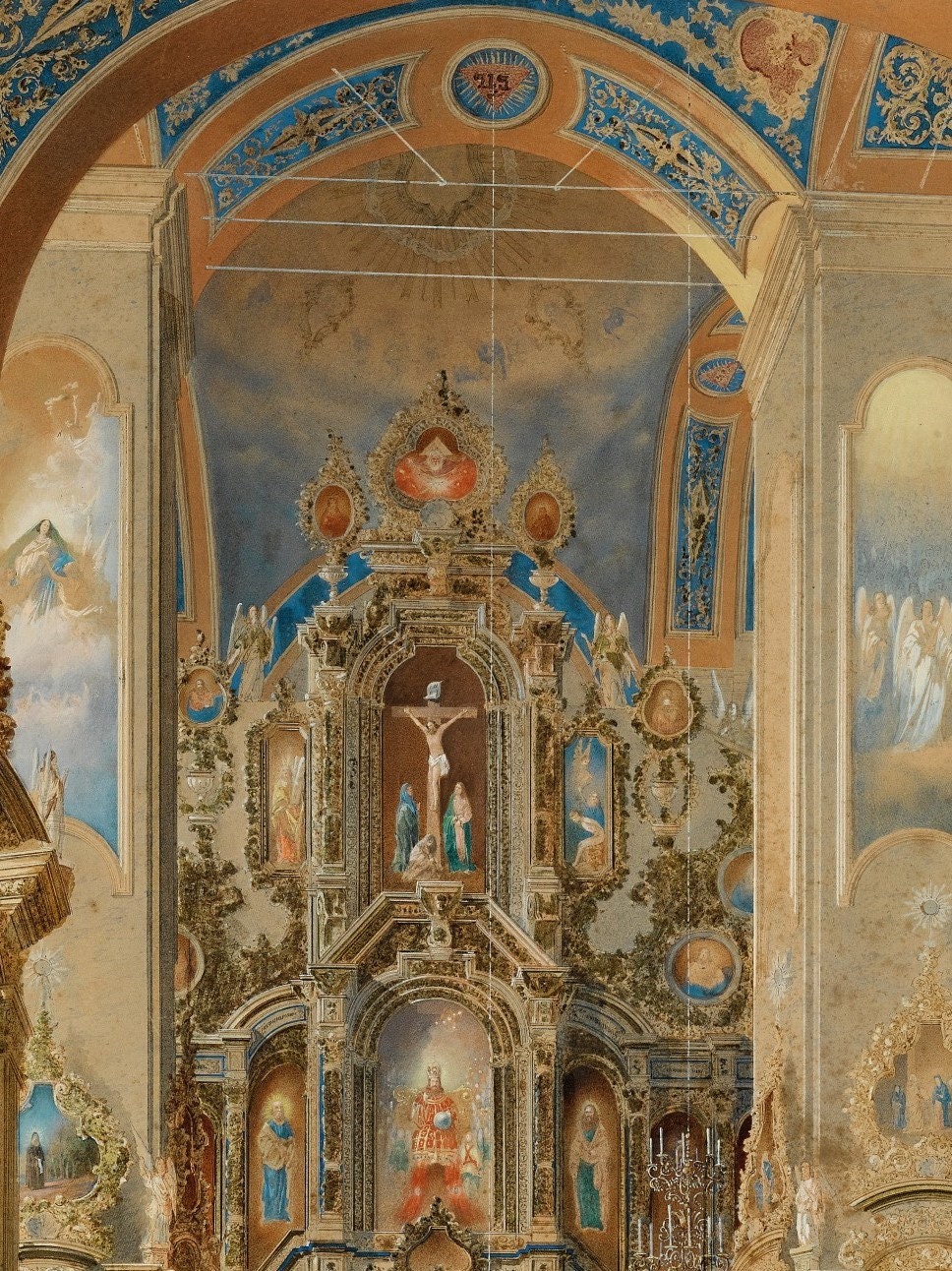 Vintage Church Interior Art Print Restored Christian Painting Etsy vintage-church-interior-art-print-restored-christian-painting-etsy