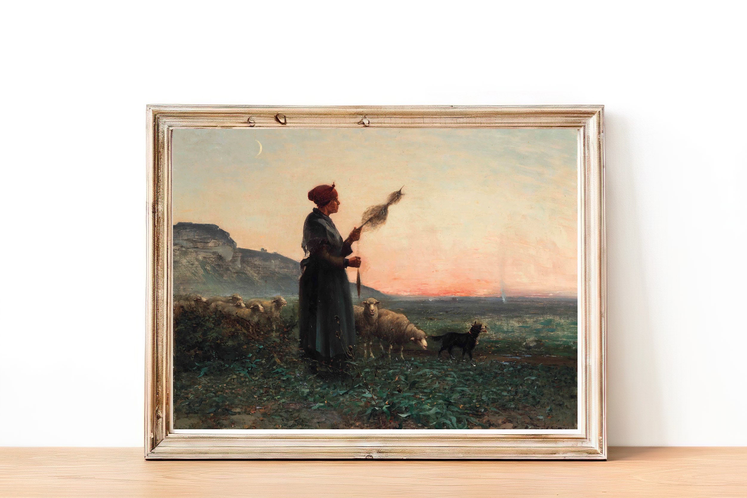 FREE SHIPPING Sunrise Landscape Vintage Art Painting of a Etsy