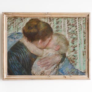 FREE SHIPPING - Mother Hugging Her Baby Art - Vintage Motherhood Art Print - Mother And Baby Beautiful Wall Art Print