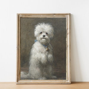 FREE SHIPPING Maltese Terrier Dog Oil Painting Cute Dog Standing Up Art Print Small White Dog Wall Art image 4