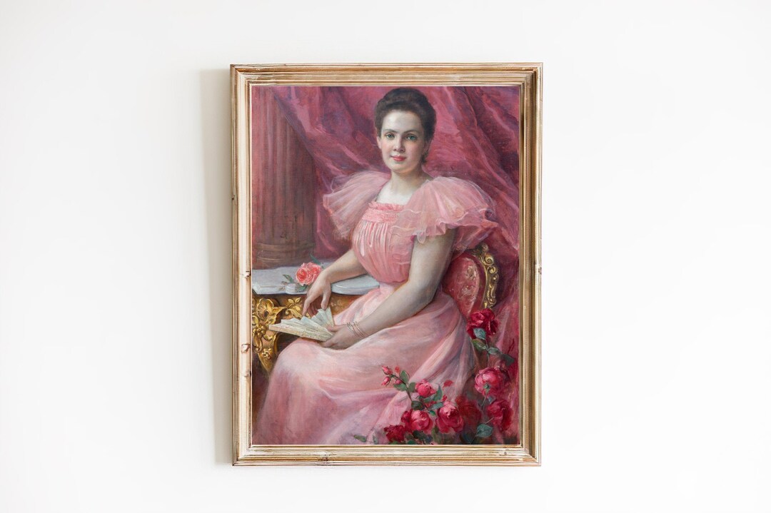 Vintage Lady in Pink Dress Art Print, Restored Portrait - Etsy
