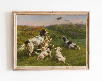 Vintage Dogs Art Print – Mother and Puppies in Field