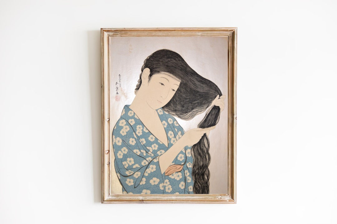 髪を結ぶ女　額縁入り　絵画　by M.Onishi 髪を結ぶ女 額縁入り 絵画 by M.Onishi 髪を結ぶ女 額縁入り 絵画 by M