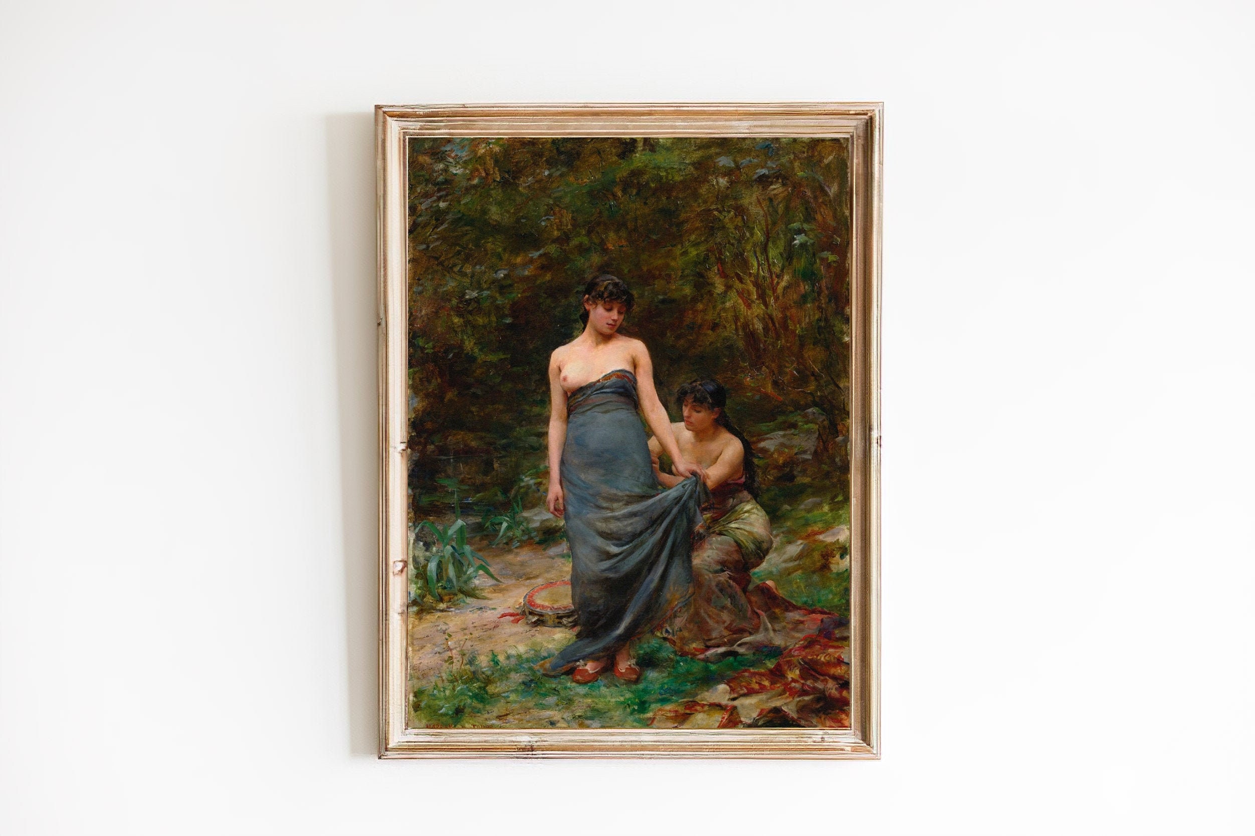FREE SHIPPING - Nude Girls In The Woods Painting- Vintage Lesbian Nude Girls Art- Female Nude Portrait Print- Erotic Lesbian Oil Painting