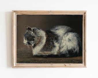 Vintage Sleeping Cat Art Print – Realism Portrait Painting
