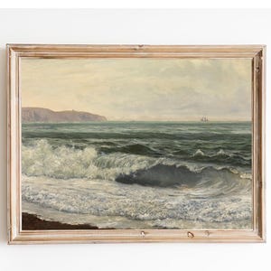 ENVÍO GRATIS - Pintura al óleo de playa de mar vintage - Impresión artística de olas de mar en la playa de arena - Pintura de paisaje marino antiguo