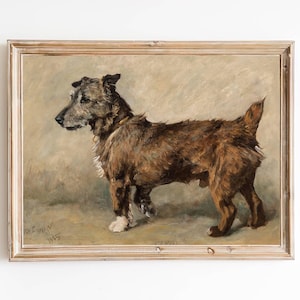 FREE SHIPPING - Vintage Small Terrier Art Print - Old Neutral Dog Painting Print - Cute Dog Portrait Art