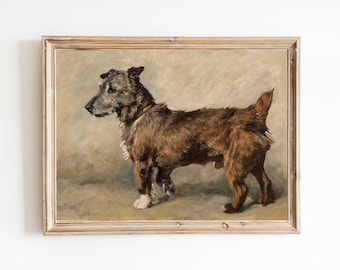 Lámina artística de pintura vintage de un perro terrier – Retrato neutro