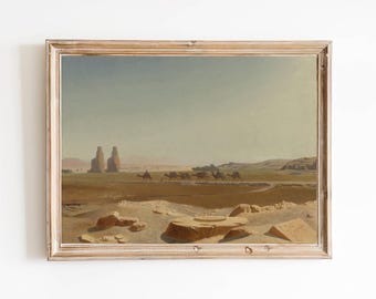 Vintage Arabian Desert Art Print – Camel Landscape Painting