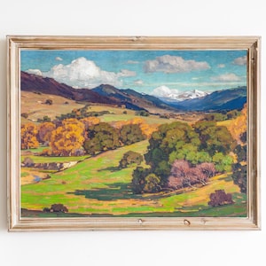 Vintage California Landscape Art Print – Fall Mountains Painting