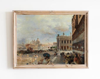 Kunstdruck Venedig Stadtansicht – Italienischer Realismus Stil des 19