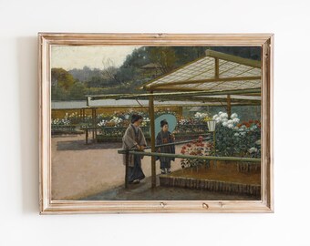 Japanese Flower Market Vintage Art Print - Asian Oil Painting