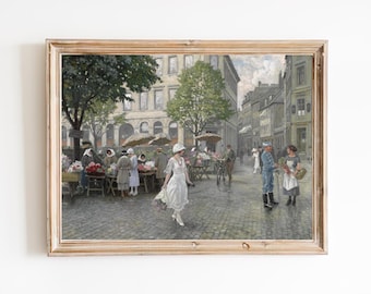 Kopenhagen Quadrat Vintage Ölgemälde Druck - dänische Stadtbild Wandkunst