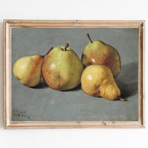 FREE SHIPPING  / Yellow Pears Vintage Painting / Still Life Pears Art Print / Kitchen Fruit Wall Art / Kitchen Decor / Still Life Print