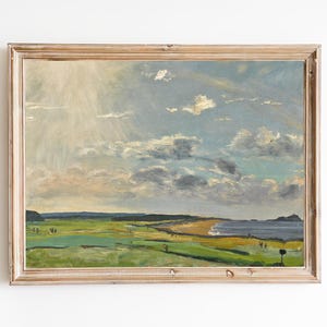 FREE SHIPPING - Golf Course On A Sunny Day Art - Vintage Golf Oil Painting - British Shore Landscape Painting