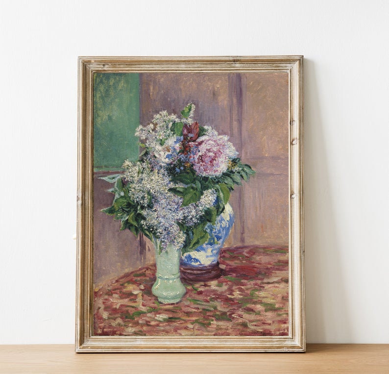 FREE SHIPPING Lily Flower Vase Vintage Oil Painting Colorful Flowers Wall Art Print French Impressionism Classic Flower Painting image 3