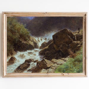 FREE SHIPPING  / River Rapids Landscape Painting  / Fast River Wall Art Print / Rocky Landscape Painting / Wild River Art Print