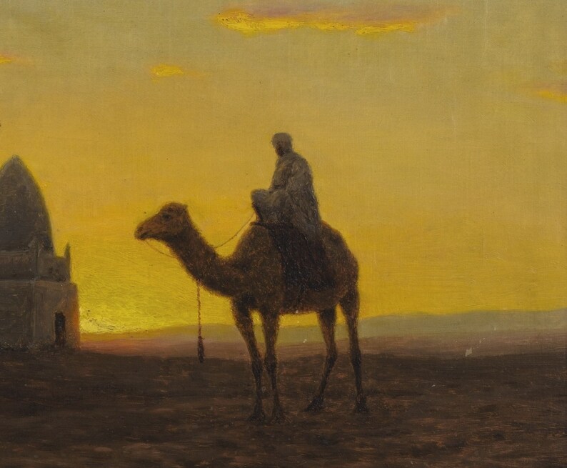 LIVRAISON GRATUITE Peinture de paysage du désert africain Balade à dos de chameau à travers lart du désert Art du paysage arabe la nuit image 5