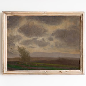 FREE SHIPPING - Cloudy Sky Before The Storm Art Print - Vintage Mountain Landscape Painting