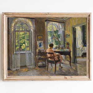 FREE SHIPPING - Woman Reading At The Table Art - Vintage Woman Portrait - House Interior Art Print