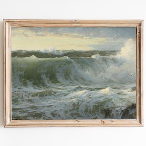 FRETE GRÁTIS - Pintura de ondas gigantes do mar - Pintura de paisagens marinhas - Impressão de arte de ondas de surfe - Pintura costeira
