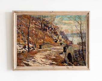 Lámina artística vintage de paisaje otoñal – Pintura de camino rural